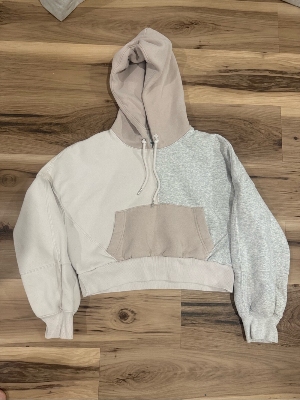 Abercrombie and Fitch- Crop Colorblock Hoodie - Beige & Heather Gray